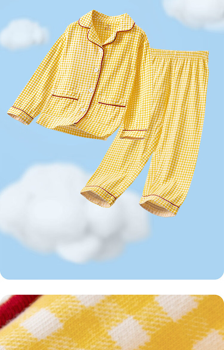 Dingguagua Children's Pajamas for Girls, Spring And Autumn, Pure Cotton Long-Sleeve, for Older Girls And Toddlers, Cardigan Style, Girls' Loungewear, Yellow, Size 140 3