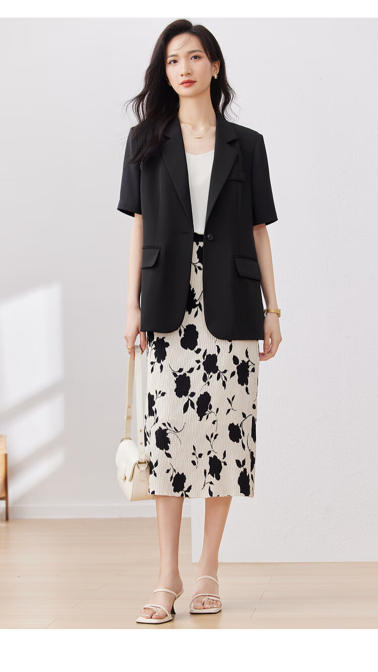 Sentubila Three-Dimensional Draping Summer Casual Short-Sleeve Blazer for Women, Elegant Office Suit Jacket, Black, S 13