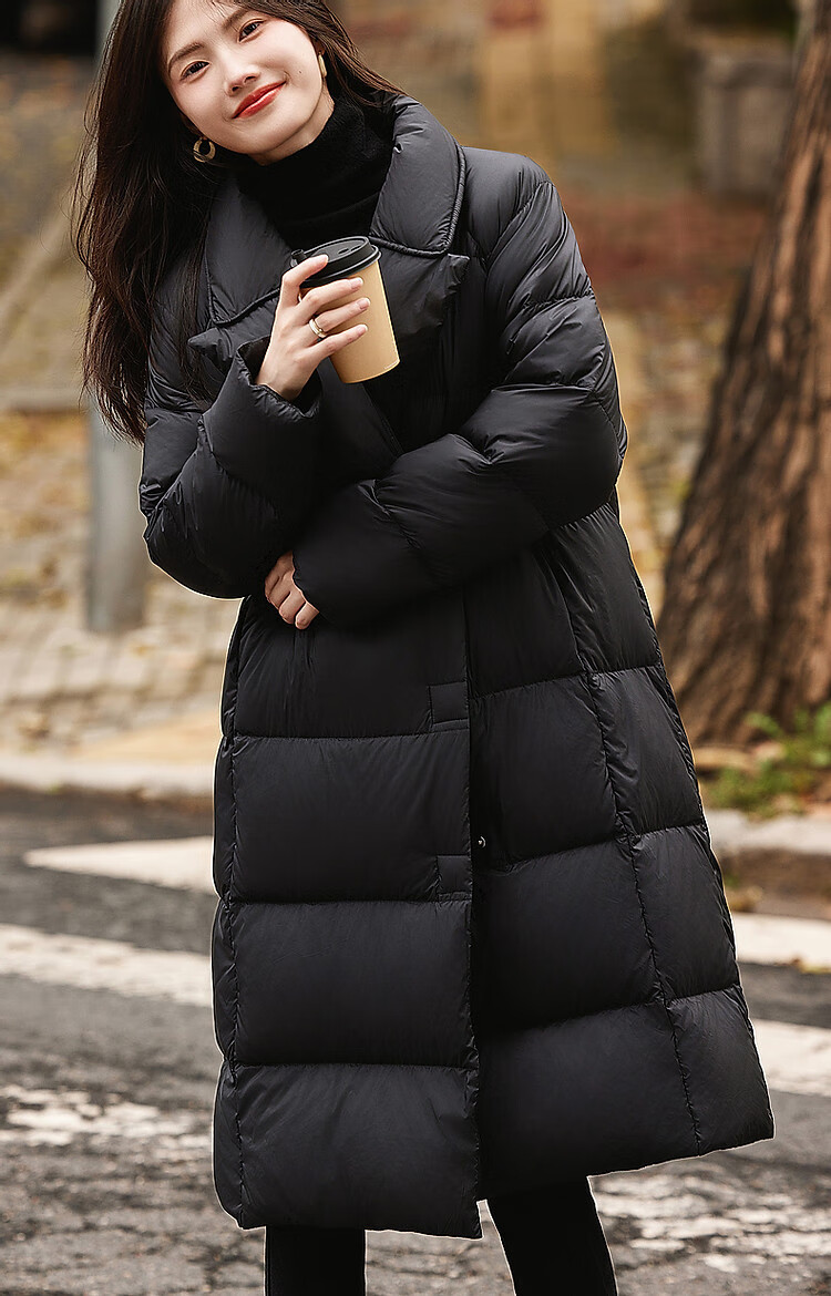 Dme [Love Little Stove] Winter Lightweight Fluffy 90% Duck down Jacket, Stylish Lapel Long Coat for Wome 7