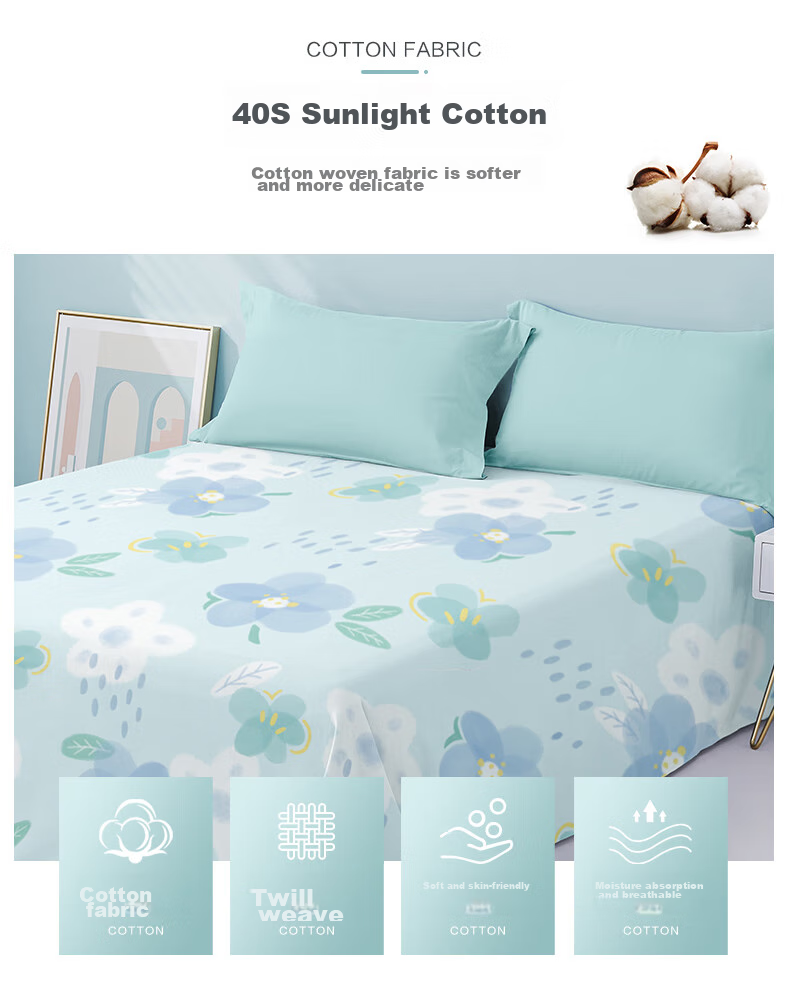 BEYOND Home Textiles Pure Cotton Bed Sheet with Printed Pattern, All-Cotton Bedspread, Single Piece Set, Floral Pattern, 200*230cm 4