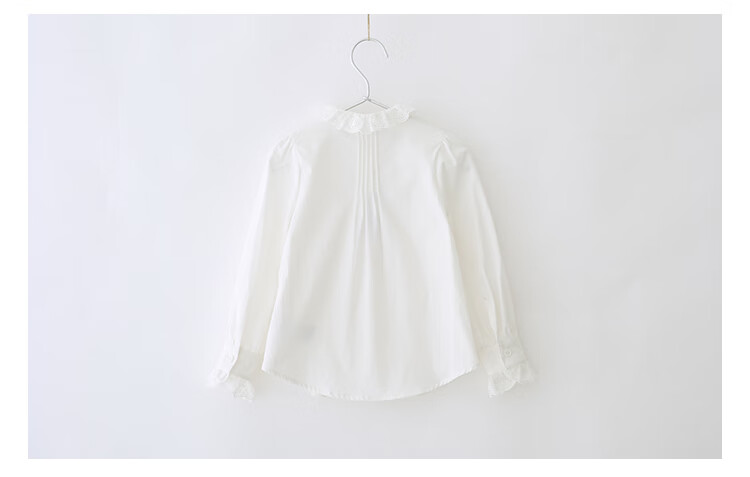 LUOBOBEIBEI Girls' White Long-Sleeve Shirt, Lace Trim Inner Blouse, Autumn White Base Layer, White, Size 150 9