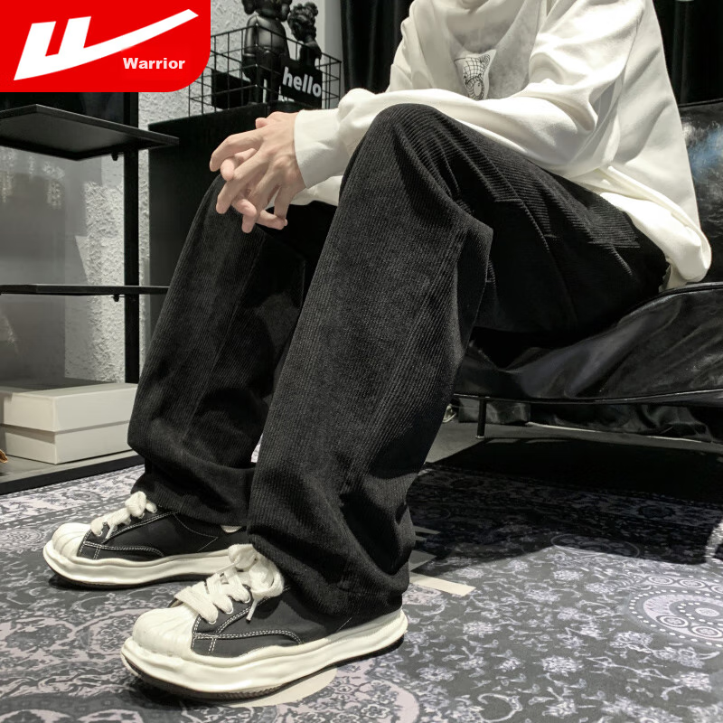 Huili Corduroy Pants for Men, Spring And Autumn New Style, Loose Straight Wide-Leg, Casual Sports Trousers, Long Pants, Black, 3XL