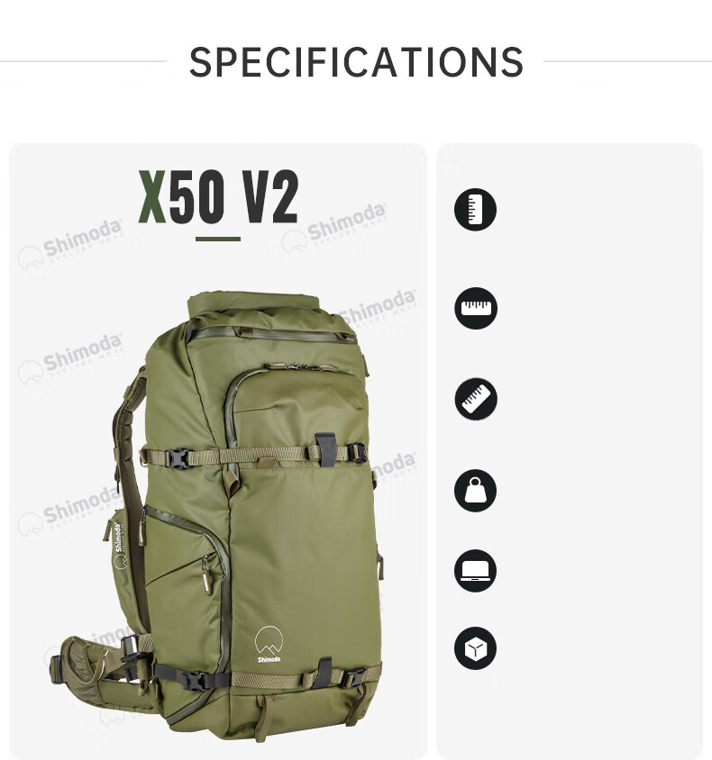Shimoda Photography Bag, Professional Outdoor Camera Bag, Lightweight Travel DSLR Bag, Tenmoku Tadashita Yidong Action X50v2 Medium-Sized DSLR Inner Liner Set, Army Green, 520-140 3