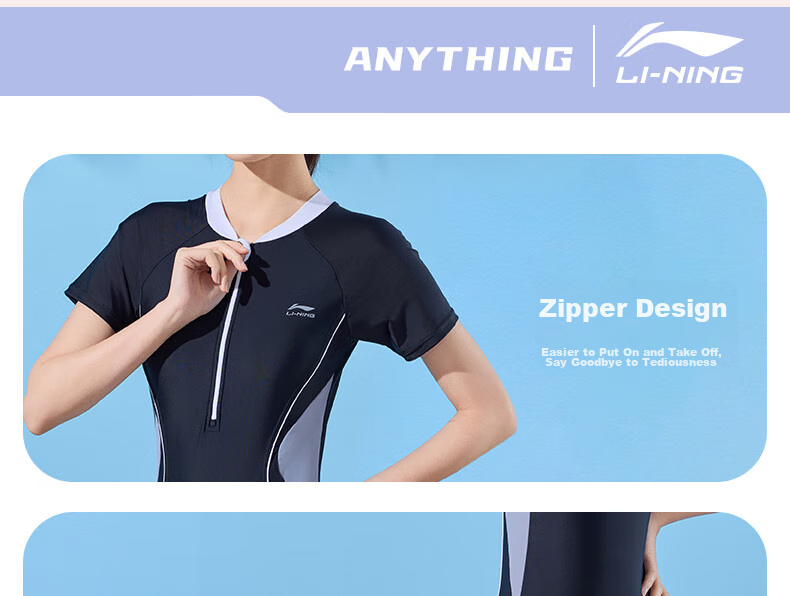 Li-Ning Women's Professional One-Piece Conservative Boyshort Swimsuit, Tummy-Covering Slimming Casual Training Hot Spring Swimwear, 473 Blue Purple 3XL 13
