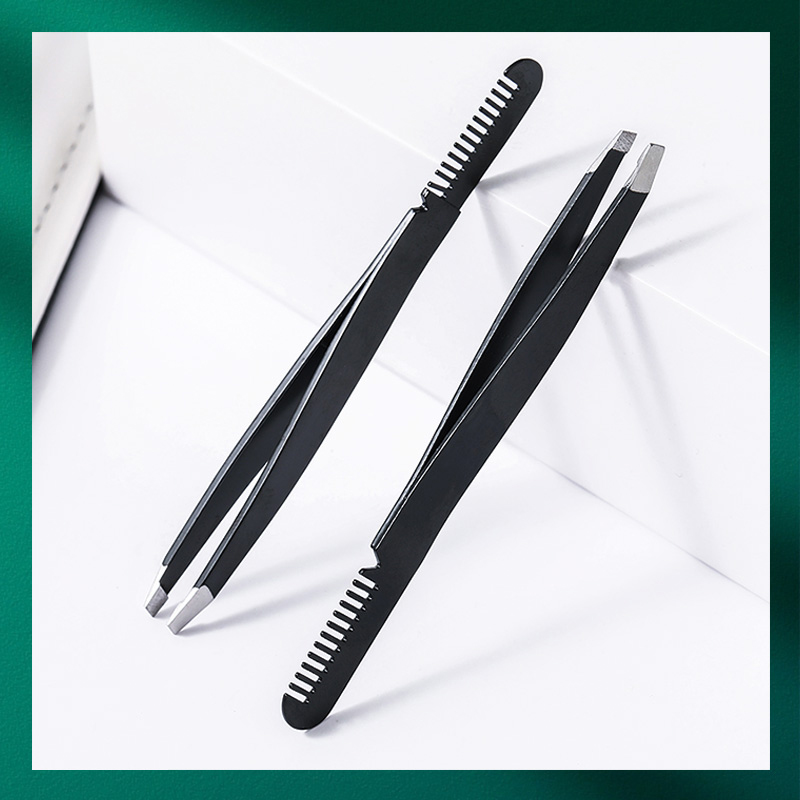 UPLUS Stainless Steel Eyebrow Tweezers 3-Piece Set with Eyebrow Comb, Hair Removal Tweezers, Flat and Slant Tips for Eyebrows, Mustache, and False Eyelashes