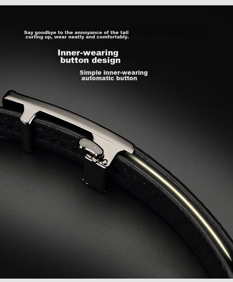 CROCODILE Business Crocodile Pattern Top-Grain Leather Automatic Buckle Belt, Men's Inner Wear Waistband, Birthday Gift for Boyfriend, 1718 11