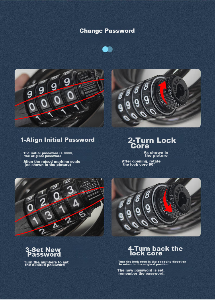 PEAK Bicycle Lock, Combination Lock, Steel Cable Anti-Theft, for Electric Bikes, Road Bikes, Mountain Bikes, Bicycle Lock, Extended to 1.5 Meters 11