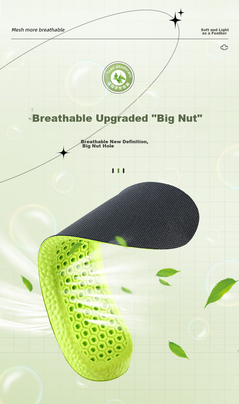 3AnGnI Antibacterial Insoles for Men, Sweat-Absorbing, Odor-Resistant, Soft And Elastic, Comfortable for Long-Standing, Shock-Absorbing, Wear-Resistant, Breathable, Specially Designed for Military Training, Suitable for Summer 9