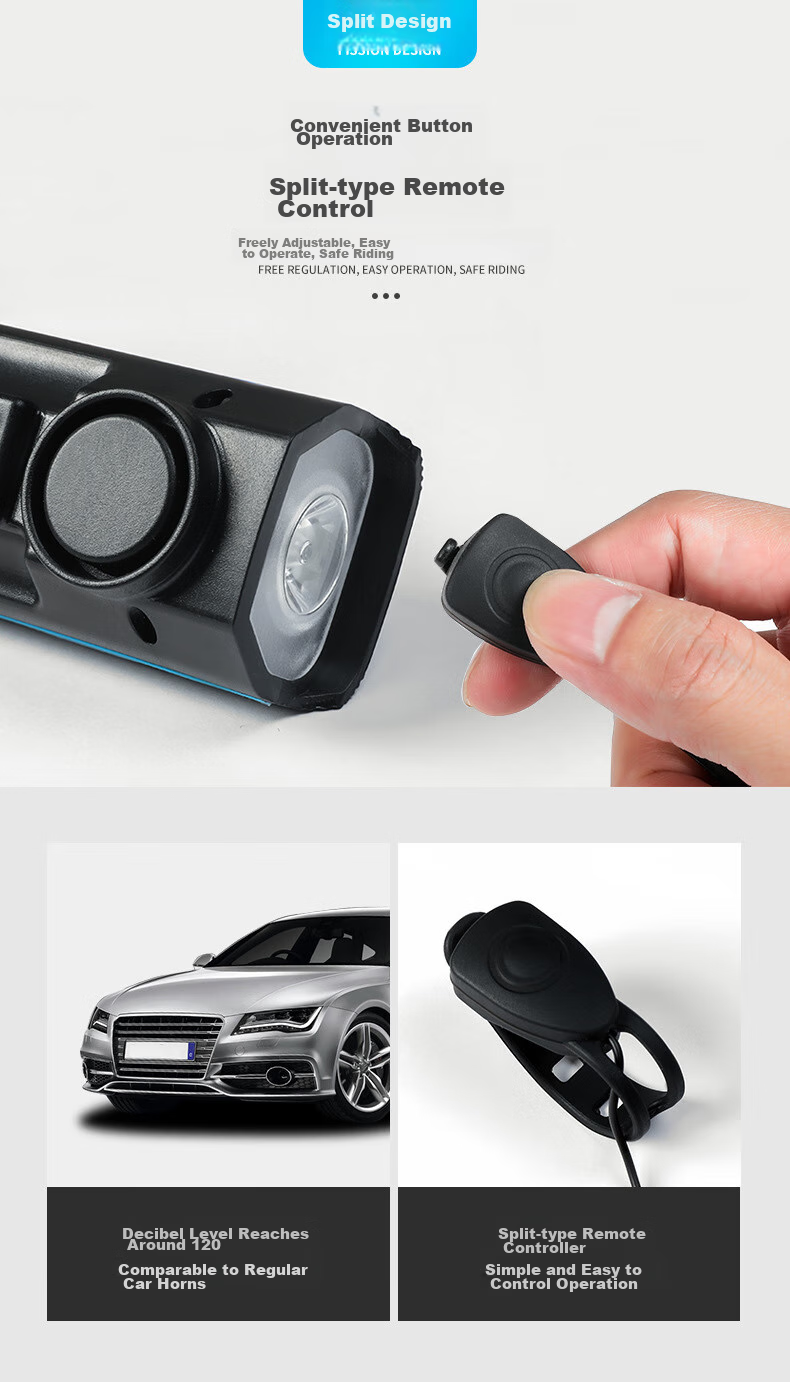 BIKEBROS Bicycle Front Light USB Rechargeable Horn Light Mountain Bike High Brightness Flashlight Children's Bicycle Bell Bike Front Light Strong Night Riding Light Horn Light Blue Strong Light 6