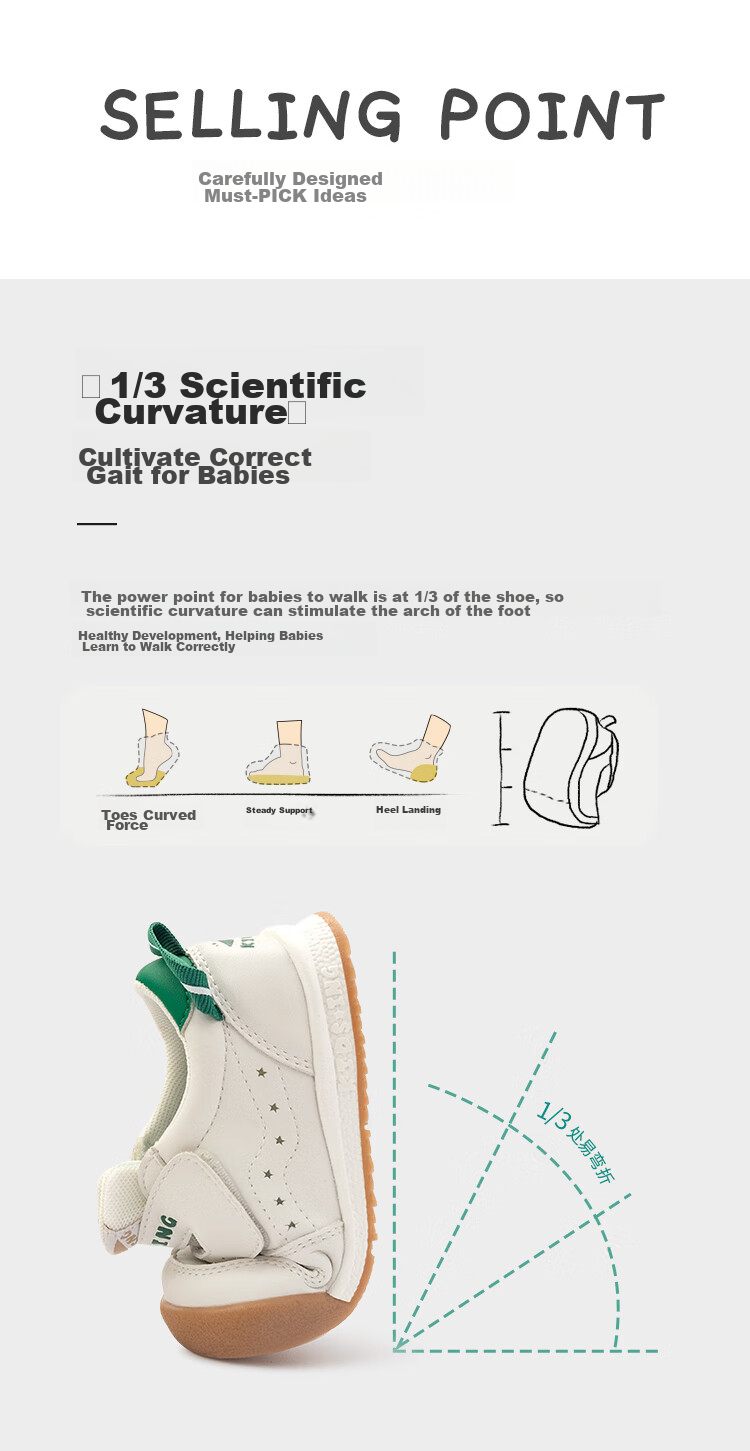 Kids.ing Cadix Baby Sneakers, Spring Season, Boys And Girls, Toddlers, Kindergarten, Functional Soft Sole Sports Shoes, White, Green, Size 25 7