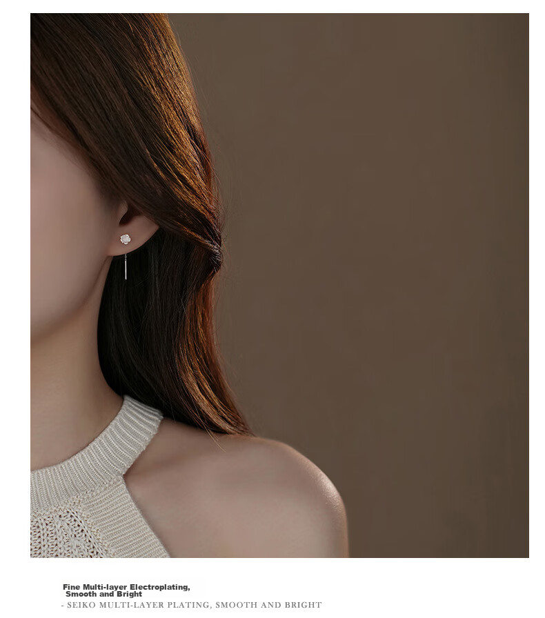 Dijing Iridescent Rose Earrings for Women, Silver Studs with Elegant Long Tassel Earrings, Birthday Gift for Girlfriend 6