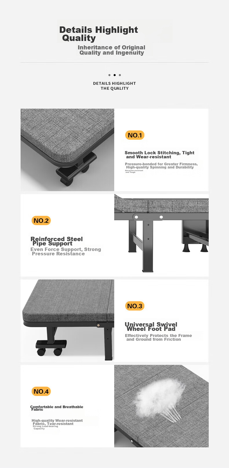 Okeefe Folding Bed, Single Nap Bed for Office, Four-Fold Foam Bed, Hospital Accompanying Bed, Wooden Board Bed, 70cm 11
