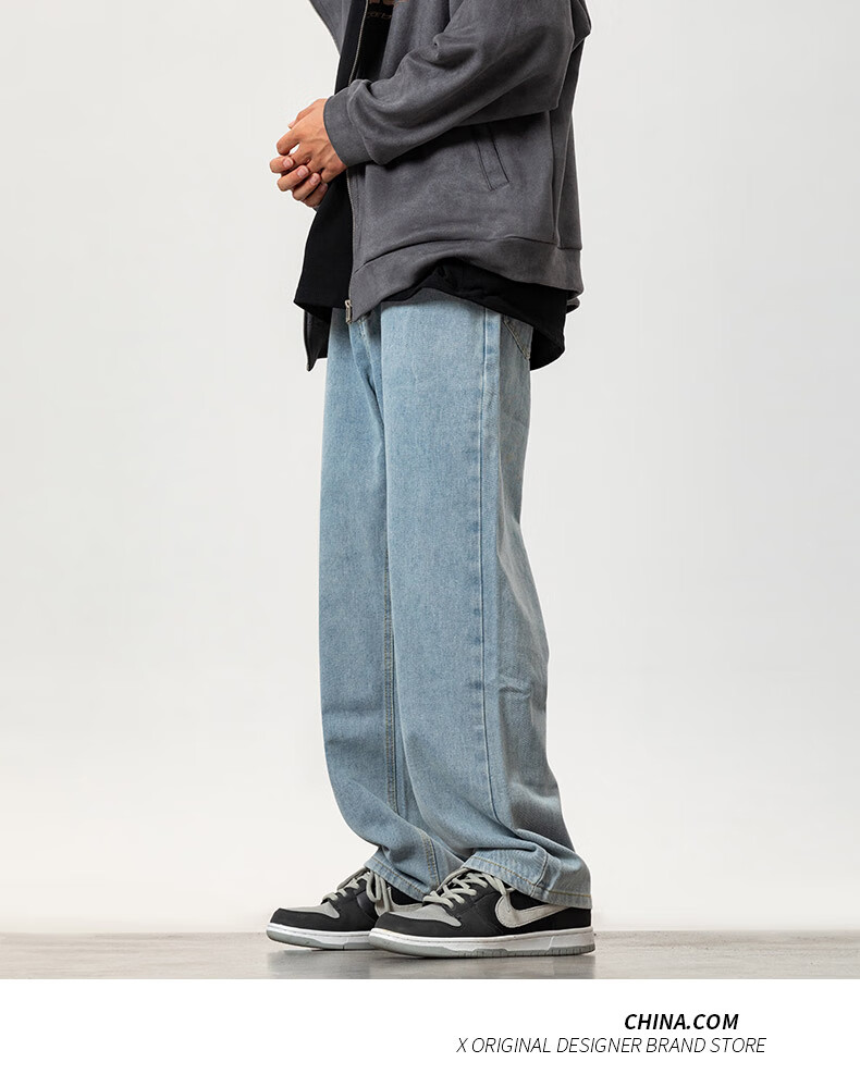 POUM American-Style High Street Jeans for Men, Spring And Summer Trendy Retro Casual Pants K221 Smoke Gray L 8