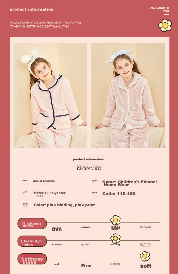 LangSha Children's Pajamas for Girls, Winter Fleece-Lined Thick Flannel Loungewear Set, Warm Sleepwear for Toddlers And Young Girls 6