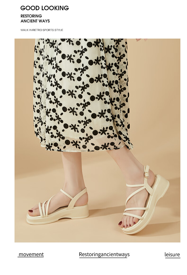 DAPHNE Fairy-Style Platform Sandals for Women, Wedge Beach Shoes with Ankle Strap Roman Sandals 4623303090 Black Size 36 12