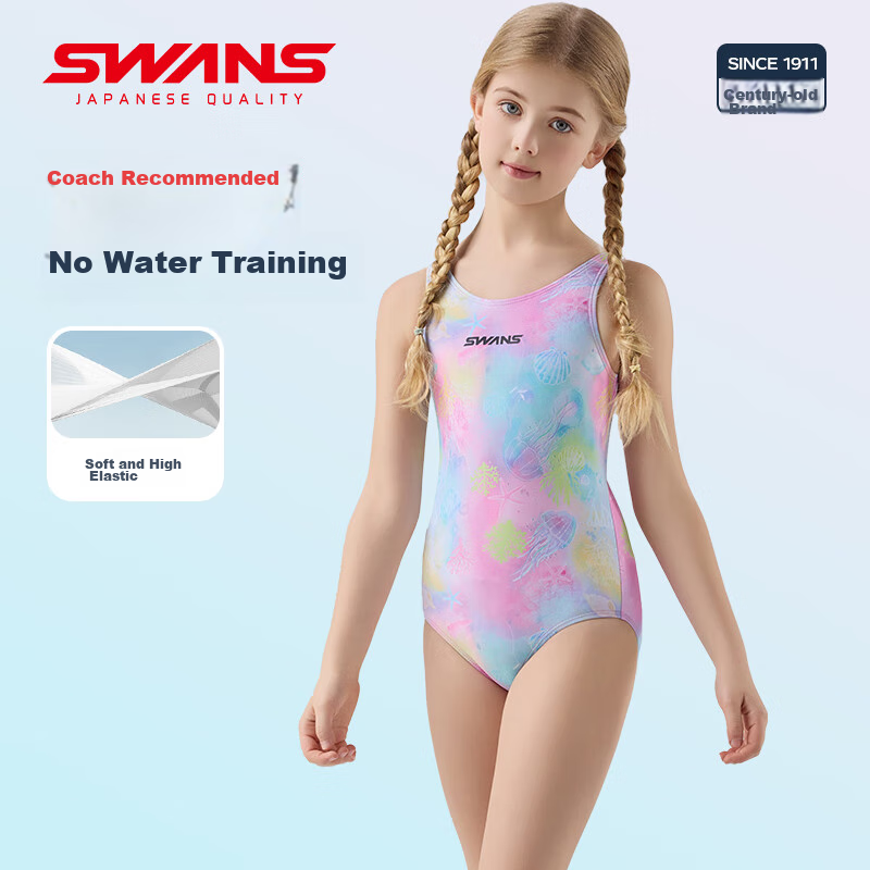 SWANS Girls' One-Piece Swimsuit for Training And Swimming, Triangle Design, Professional Swimwear, Size 233 160