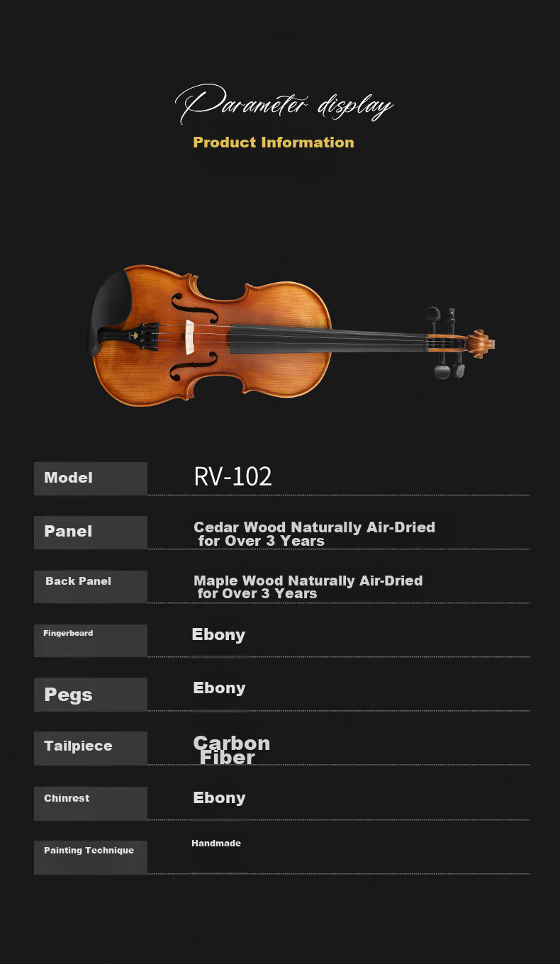 Romusic Violin Alpine Spruce Handmade Solid Wood Children's Adult Beginner Intermediate Performance RV-102Y [1/2] 3