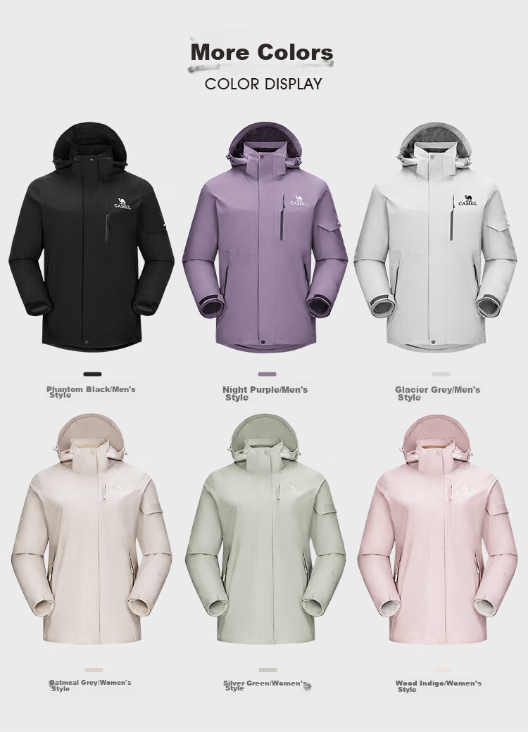 CAMEL Outdoor Jacket for Men And Women, 3-In Fleece-Lined Windproof Two-Piece Set, Autumn And Winter Coat, A13CA46174, XL 18