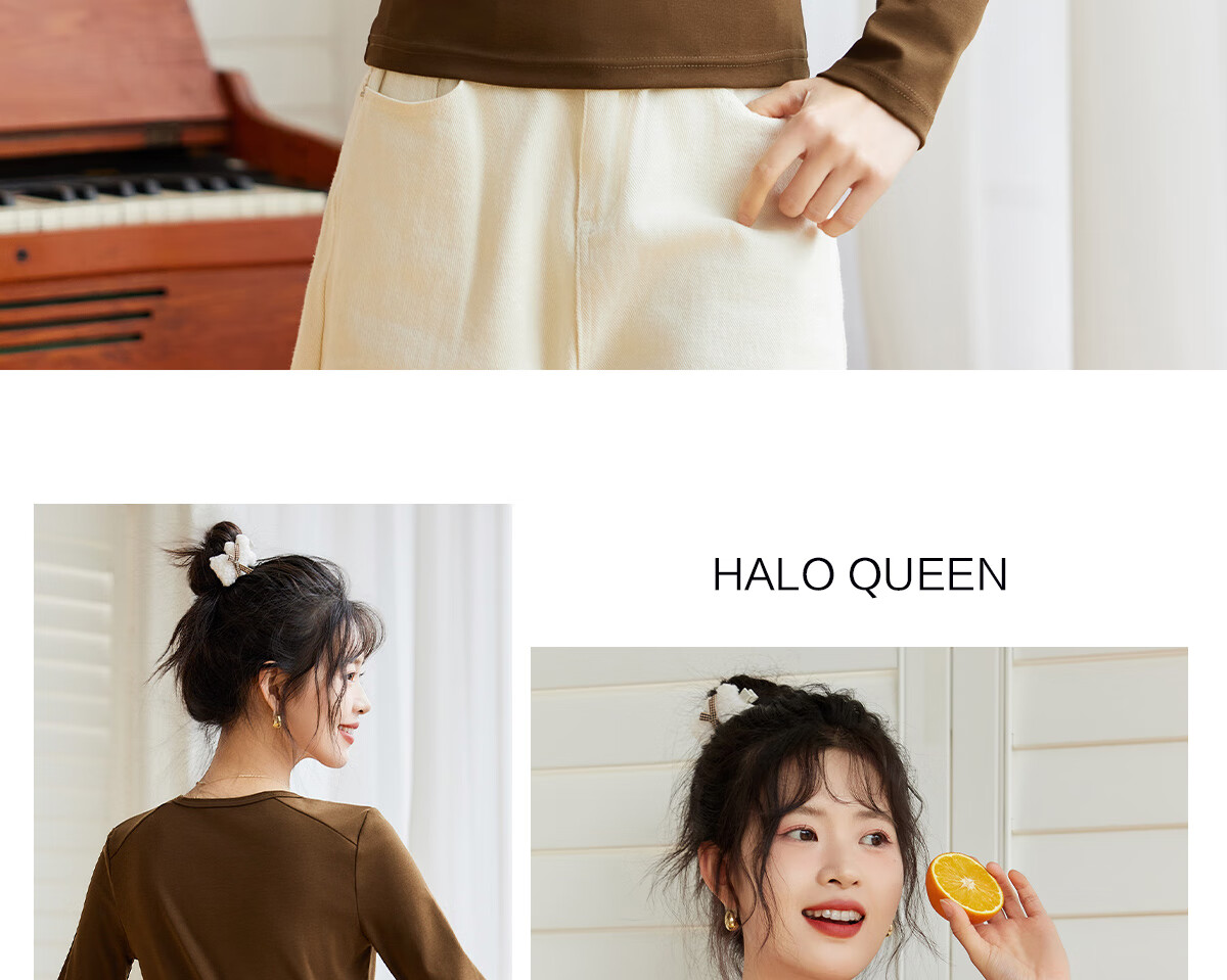 Halo Queen Long-Sleeve T-Shirt for Women, Wilderness Maillard Style Spring And Autumn Raglan Sleeve Rabbit Base Shirt Casual New Product H143T2017 20
