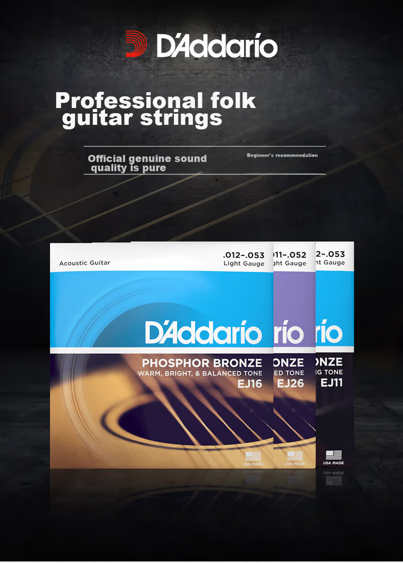 D'Addario EZ920 American Imported Acoustic Guitar Strings, Carbon Steel String Set 12-54 Brass 1