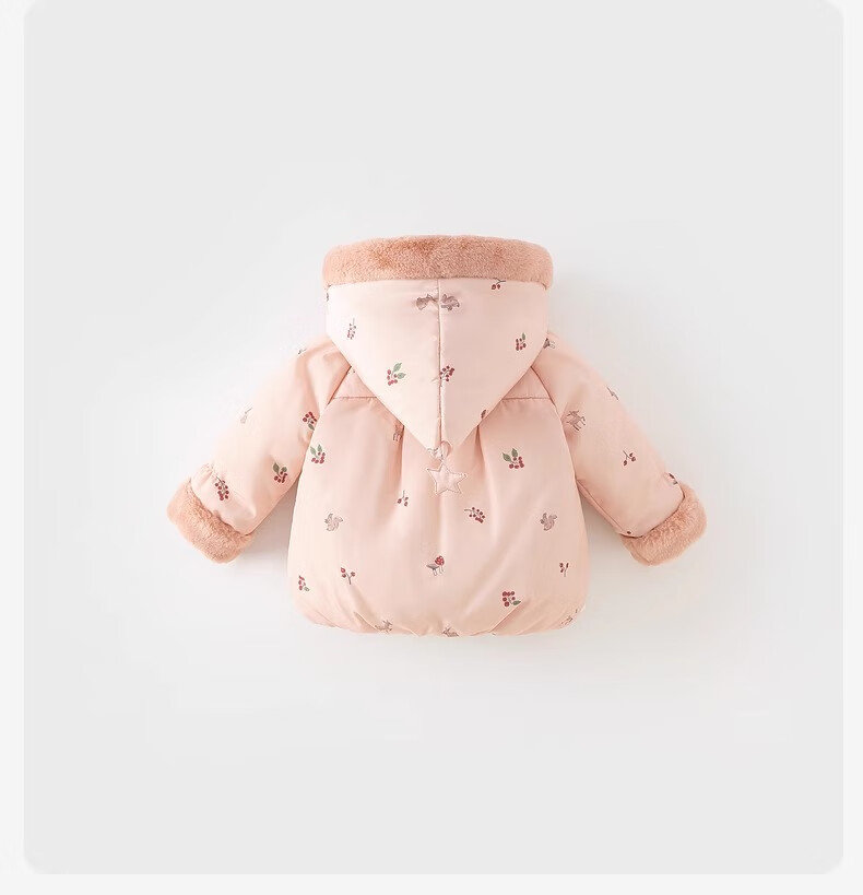 DAVE & BELLA Girls' Hooded Cotton Padded Winter Jacket Thickened Baby Cotton Coat Kids' Outerwear 2