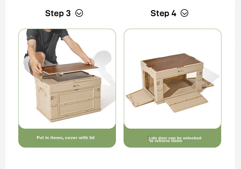MOBIGARDEN Storage Box, Outdoor Camping Picnic with Table Board Folding Storage Box, Rui Na 50L NX23685004, And Sand Color 20