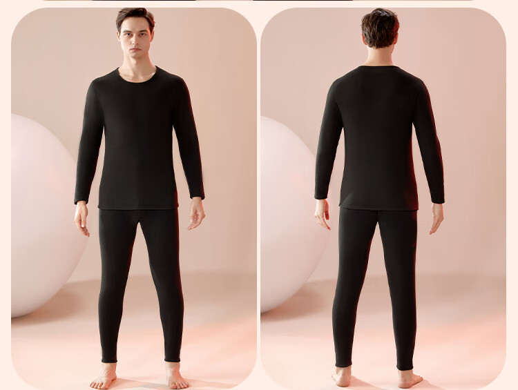 Hengyuanxiang Wool And Silk Thermal Underwear, Fleece-Lined, Extra Thick, Mid-Collar Autumn Top And Bottom Set 21