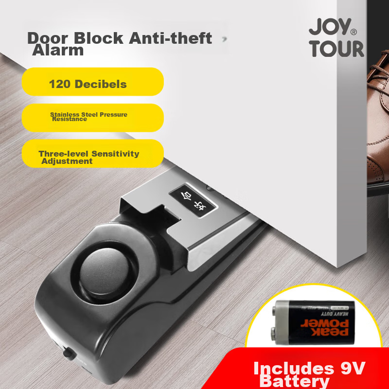 JOYTOUR Door Stopper, Smart Alarm for Hotel Doors, Anti-Collision Door Stopper, Security Device for Hotels, Black