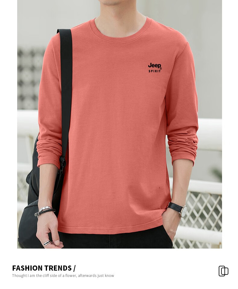 JEEP SPIRIT Men's Long-Sleeve T-Shirt, Spring And Autumn Undershirt, Pure Cotton Casual Sports Versatile Menswear, Black, 2XL 20