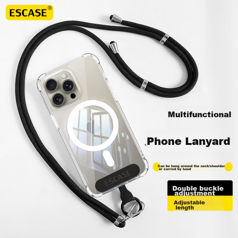 ESCASE Phone Lanyard Neck Strap Crossbody Adjustable Retractable Anti-Loss Universal Phone Case Durable Long Style Suitable for Huawei Apple Xiaomi And Others Black