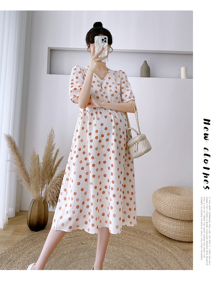 JOYNCLEON Maternity Summer Dress Lightweight Plus Size Loose Polka Dot Floral Long Dress Orange XL Jly157192 18