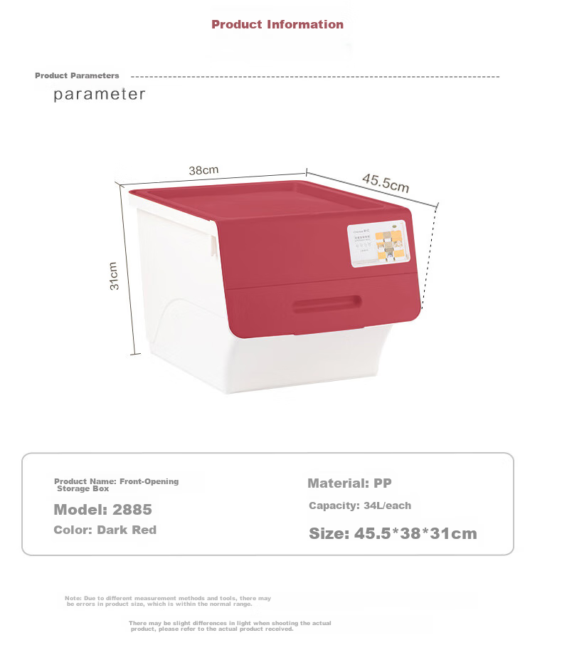 CHAHUA Plastic Storage Box, CHAHUA Clothes And Quilt Organizer Box, 34L with Lid, Flip-Top Design, Red, Pack of 3 2