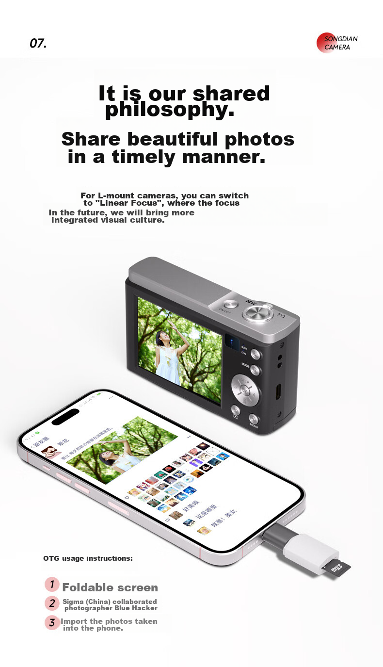 SONGDIAN Optical Zoom Digital Camera, 5K High-Definition Video Recording, Dual Front And Rear Cameras with Built-In Filters, Student Mirrorless Camera DC305x, Black, 256GB Memory 9