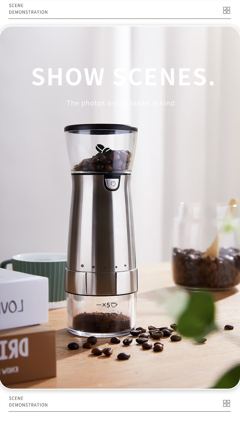 TEOTM Coffee Grinder, Portable Small Home Use Manual Grinder, Automatic Coffee Machine, Electric Bean Grinder 16