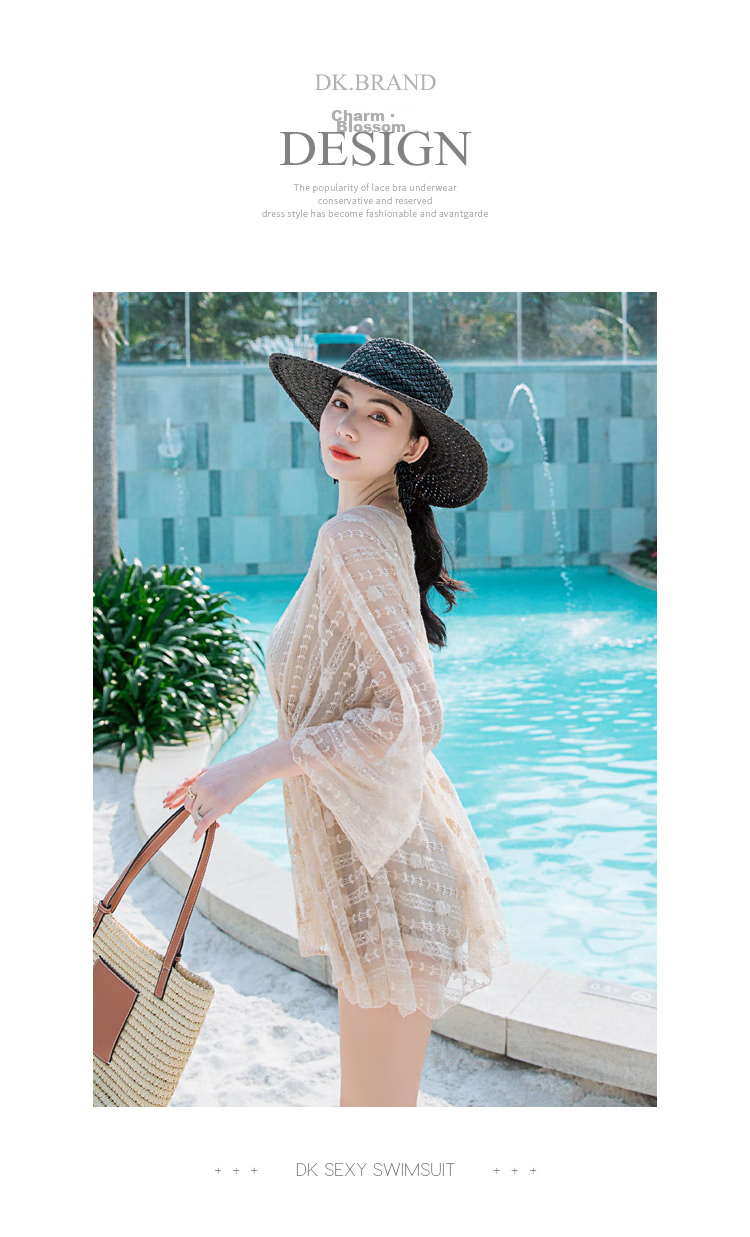 DK Women's Swimsuit, Tummy Control, Slimming, Korean Ins Style, Hot Spring Swimwear, Sexy Two-Piece Set, Fairy-Like, Off-White, XXL 8