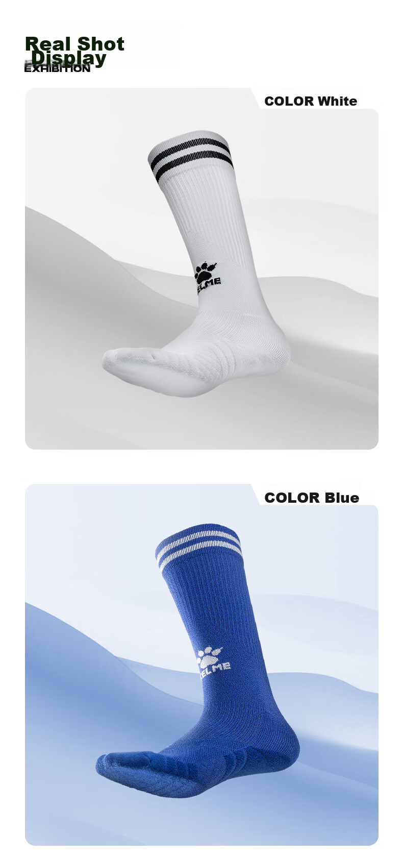 KELME Children's Long Soccer Socks with Non-Slip Terry Bottom, Professional Competition Training Sports High Socks, Black 9