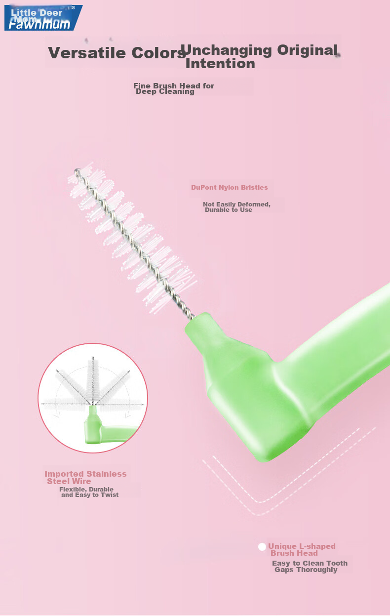 FAWNMUM L-Shaped Interdental Brush, Imported Steel Wire, Ultra-Fine 0.6-0.7mm, 20 Pieces, Orthodontic Teeth Cleaning And Plaque Removal 6
