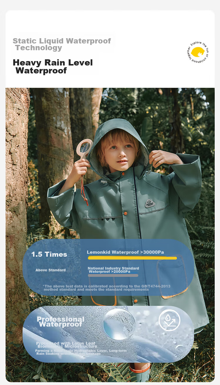 Lemonkid Children's Raincoat with Detachable Brim, School Raincoat for Boys And Girls, with Backpack Space, Full-Body Raincoat for Elementary School Students 2