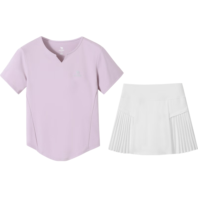 CAMEL Short-Sleeve Skirt Sports Set for Women, Summer New Style Ultra-Thin Quick-Dry T-Shirt, Casual Running Anti-Exposure Sportswear