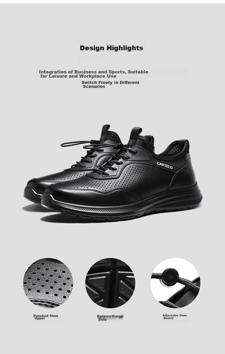 CARTELO Genuine Leather Men's Shoes, Business Casual Sports New Style for Autumn And Winter, Soft Thick-Soled Versatile Commuter Work High-End Black 5