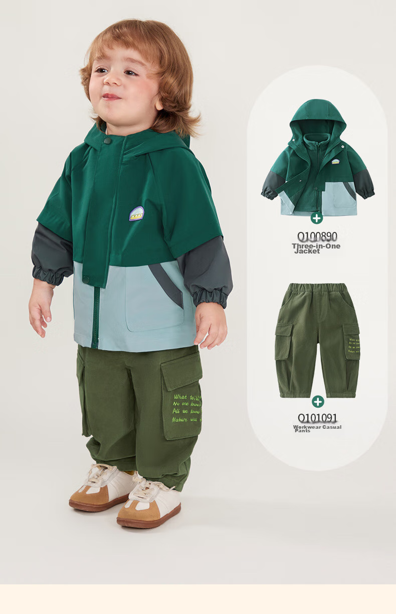 Ciciibear Children's Windbreaker Jacket, Boys' Three-In Autumn Clothing, Baby Fall/winter Fleece Top 9