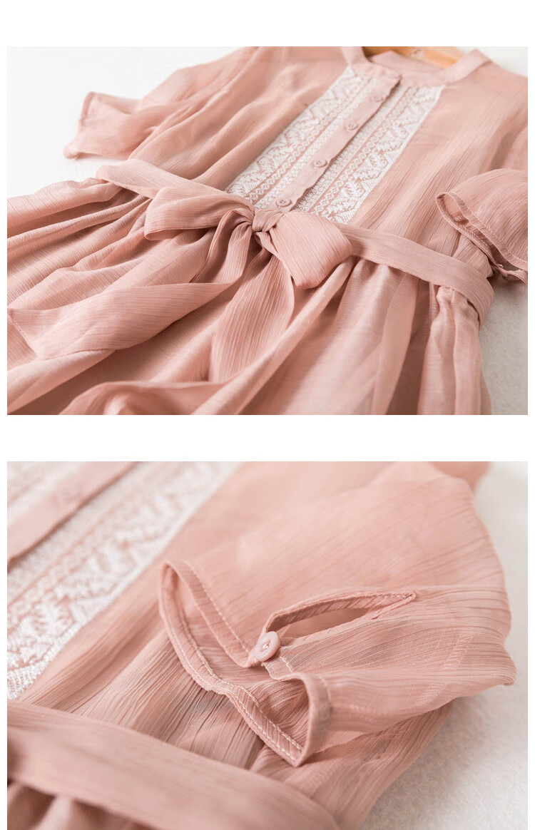 Dme [Cross Embroidery] Summer Commute Simple Chiffon Pleated Loose A-Line Dress for Wome 14