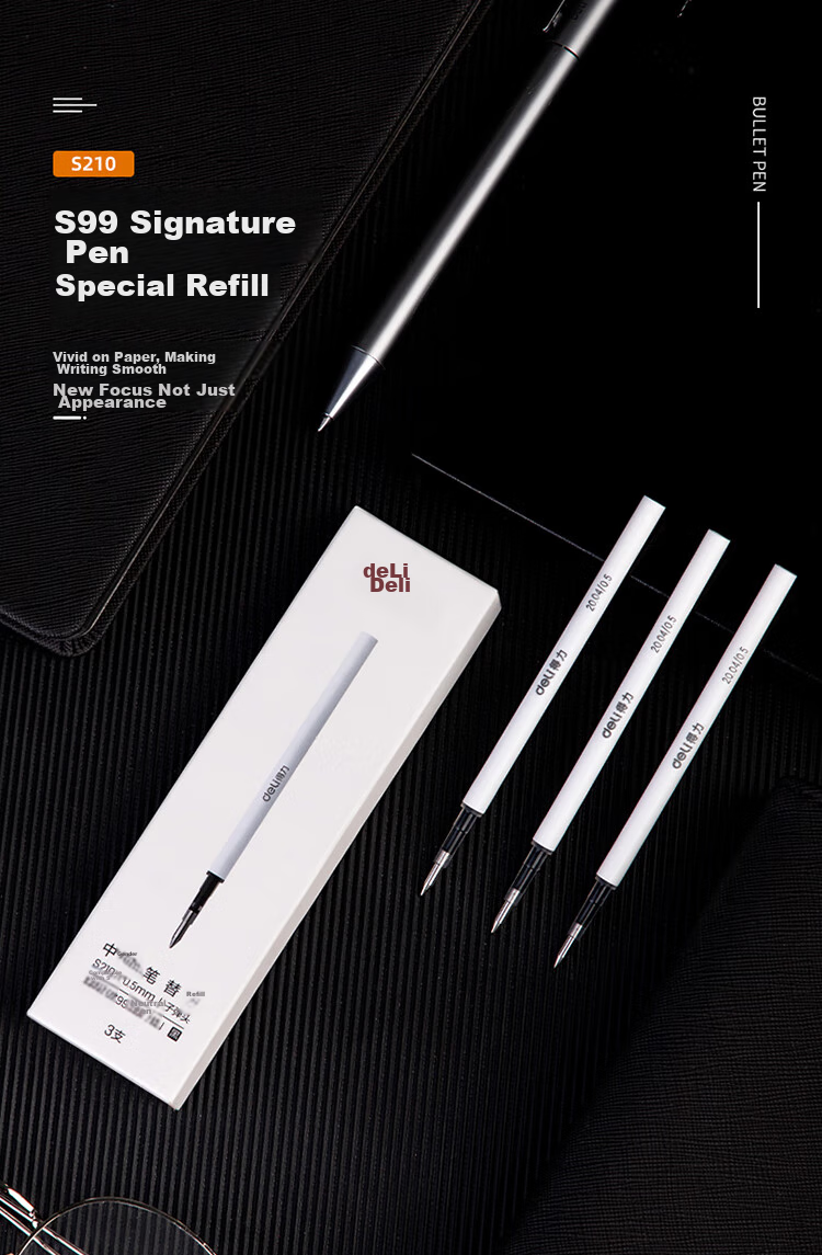 Deli [Best-Selling Product], Rotating Neutral Pen Refill, S99 Signature Pen Dedicated Refill, 0.5mm Black, 3 Pieces/box, S210 1