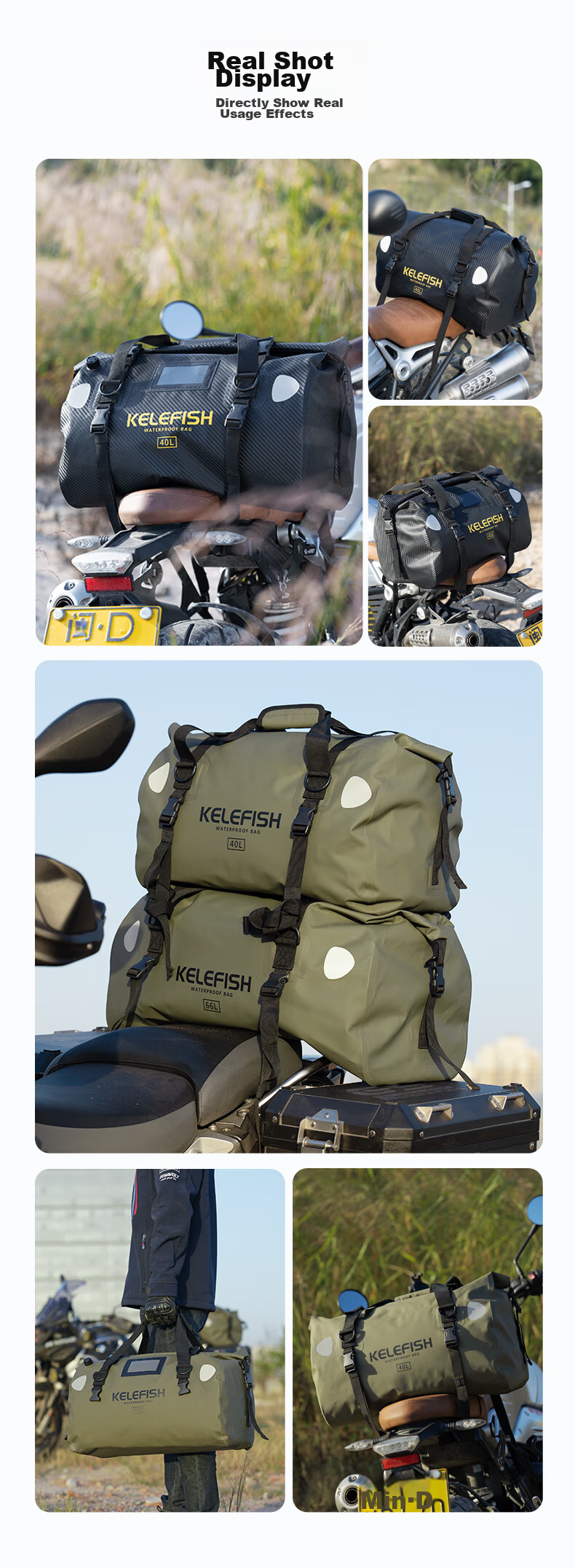 KELEFISH Motorcycle Tail Bag Waterproof Travel Saddle Bag Riding Rear Seat Bag Sand Yellow - Updated Version 66L 15