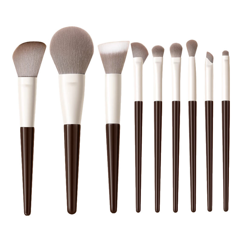 Oeiez Makeup Brush Set, Animal Hair Face And Eye Makeup Blending Brush, Under-Eye Shadow, Eyeliner Detail Brush Tool, Mocha Set of 9 Brushes