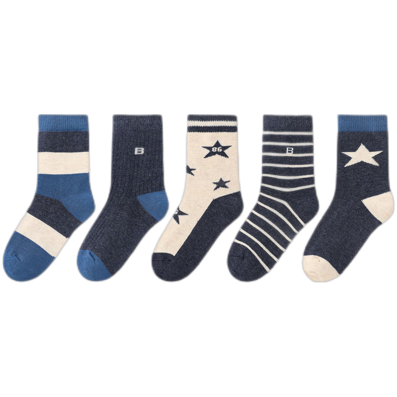 Banbi Children's Socks for Autumn And Winter, School Boys' Mid-Calf Cotton Socks for Spring And Fall, Seamless, BB21512, Size 16-18