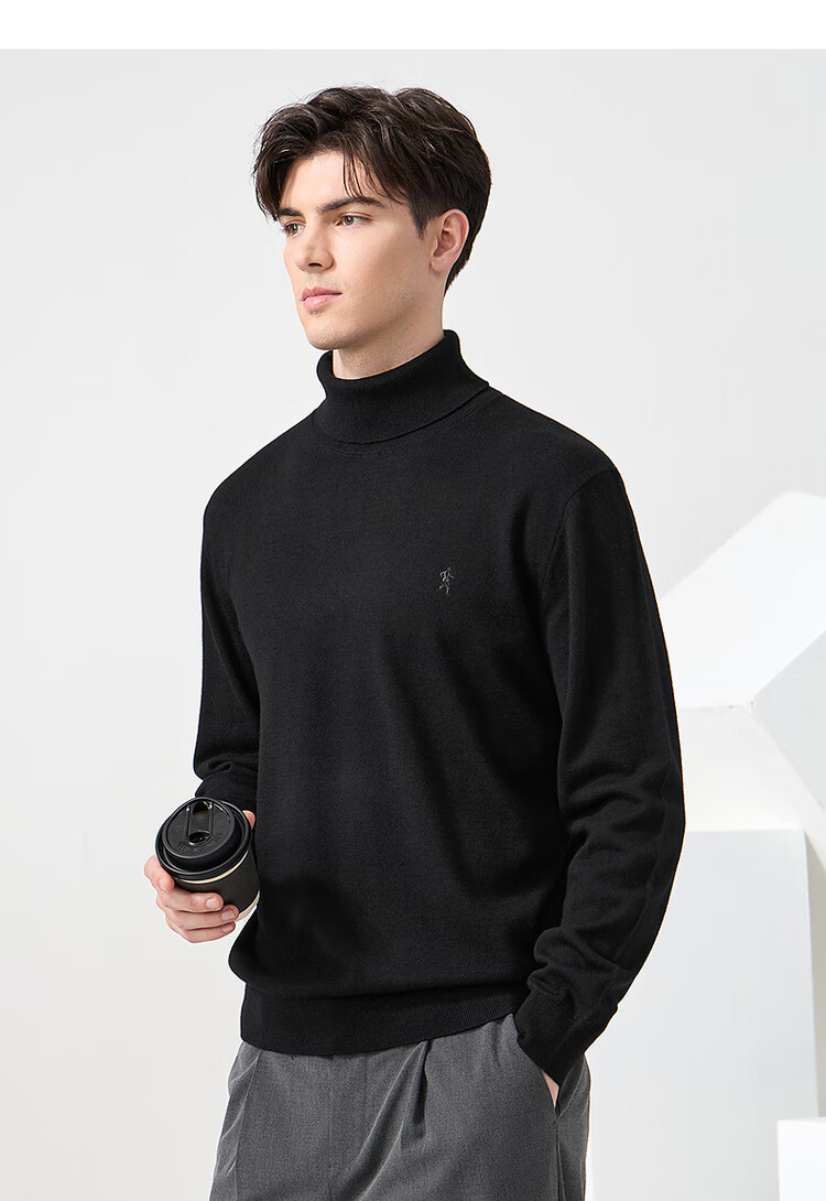 Dance with Wolves [100% Merino Wool] Turtleneck Warm Wool Sweater Versatile Long Sleeve Men's Sweater 306 Brown 175 5