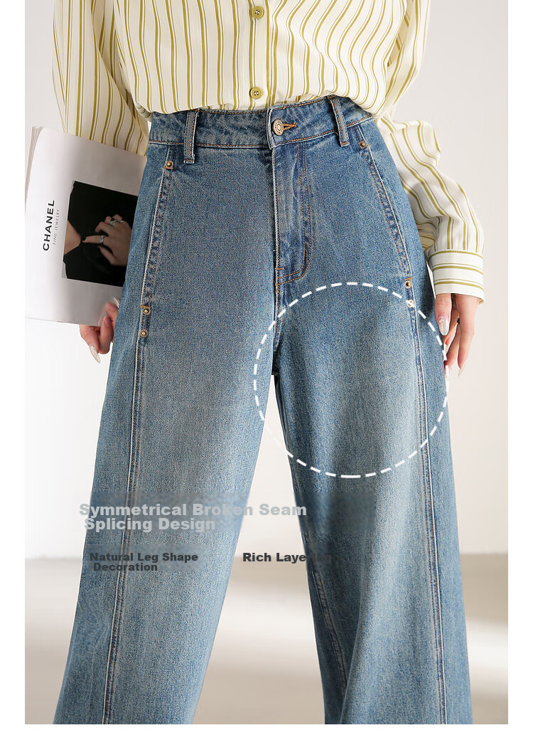 Sentubila Pure Cotton Straight-Leg Jeans for Women, Spring And Autumn Long Pants, Loose-Fitting Slimming Vintage Versatile Women's Trousers, Denim Blue S 5