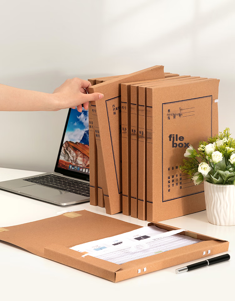 Deli 10 Pieces 50mm Mixed Pulp 300g Kraft Paper File Boxes, Document Storage Boxes, Thickened Desktop Financial Organizer Bill Storage 63207 10