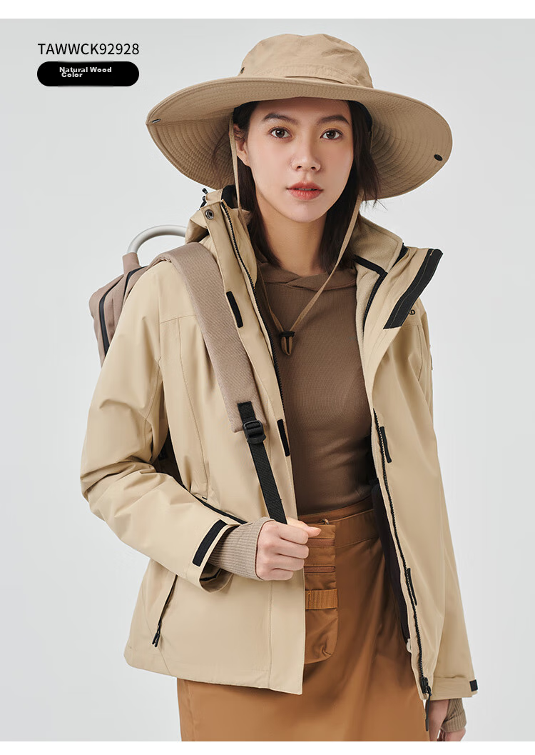 TOREAD Women's Outdoor Three-In Fleece Jacket, Detachable Two-Piece Set, Windproof, Warm Mountaineering Suit, Cold-Resistant Coat 41